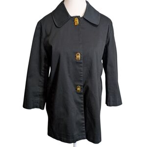 & Danielle NY‎ Black Swing Jacket Gold Toggle Closures 3/4 Sleeve Size 10 Lined